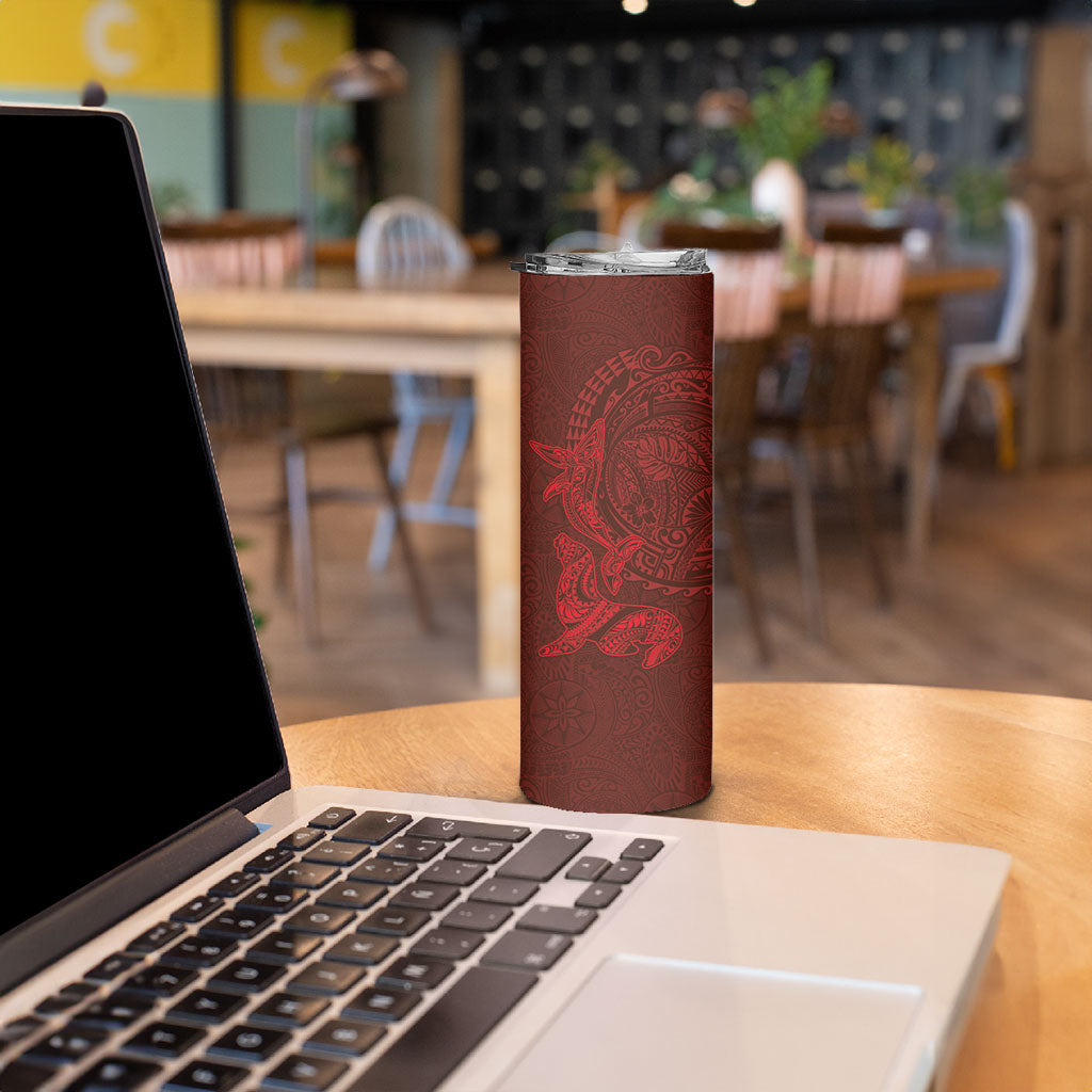 Hawaiian Monk Seal and Whale Skinny Tumbler Kakau Tribal Pattern Red Color