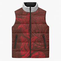 Hawaiian Monk Seal and Whale Sleeveless Puffer Jacket Kakau Tribal Pattern Red Color LT03 Unisex Red - Polynesian Pride