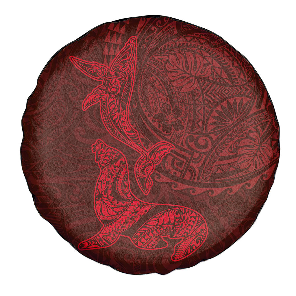 Hawaiian Monk Seal and Whale Spare Tire Cover Kakau Tribal Pattern Red Color