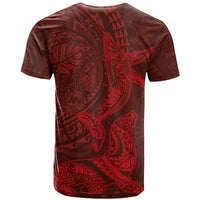 Hawaiian Monk Seal and Whale T Shirt Kakau Tribal Pattern Red Color