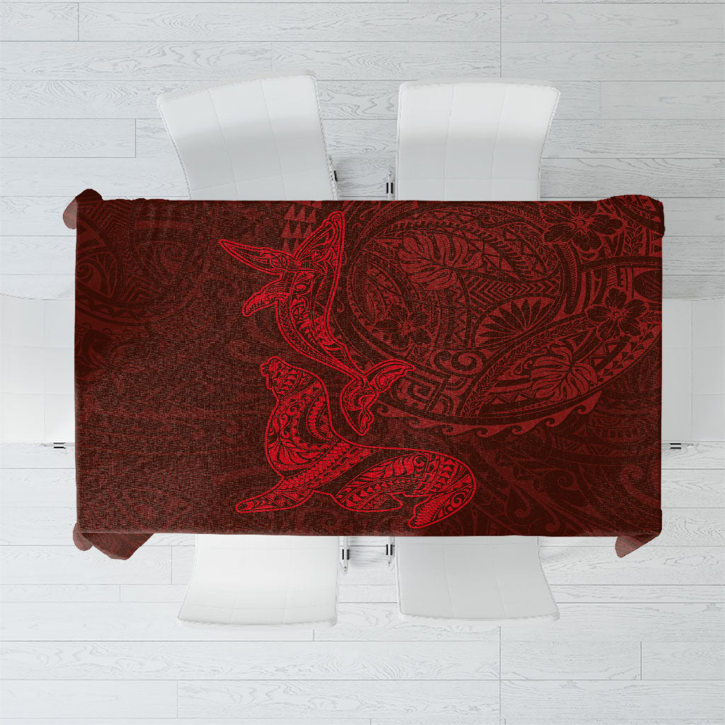 Hawaiian Monk Seal and Whale Tablecloth Kakau Tribal Pattern Red Color