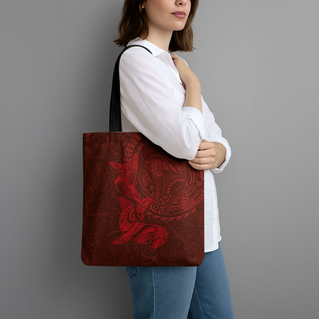 Hawaiian Monk Seal and Whale Tote Bag Kakau Tribal Pattern Red Color LT03 - Polynesian Pride