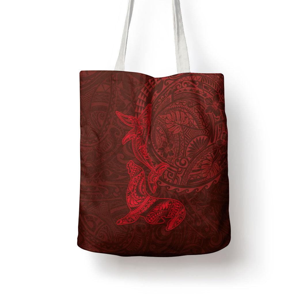 Hawaiian Monk Seal and Whale Tote Bag Kakau Tribal Pattern Red Color LT03 - Polynesian Pride