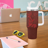 Hawaiian Monk Seal and Whale Tumbler With Handle Kakau Tribal Pattern Red Color