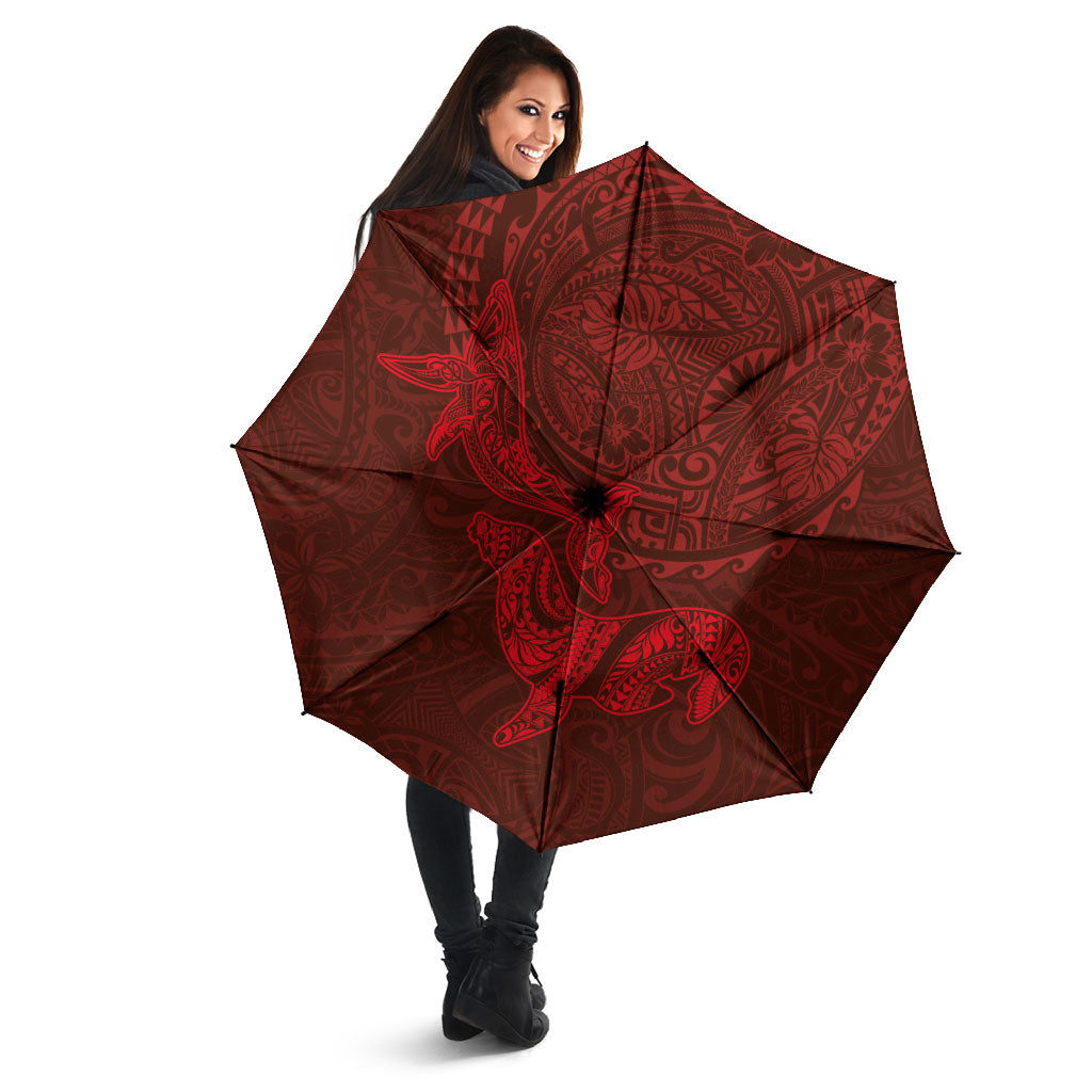 Hawaiian Monk Seal and Whale Umbrella Kakau Tribal Pattern Red Color