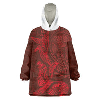 Hawaiian Monk Seal and Whale Wearable Blanket Hoodie Kakau Tribal Pattern Red Color LT03 One Size Red - Polynesian Pride