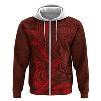 Hawaiian Monk Seal and Whale Zip Hoodie Kakau Tribal Pattern Red Color