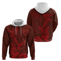 Hawaiian Monk Seal and Whale Zip Hoodie Kakau Tribal Pattern Red Color