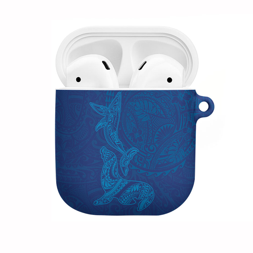 Hawaiian Monk Seal and Whale AirPods Case Kakau Tribal Pattern Blue Color
