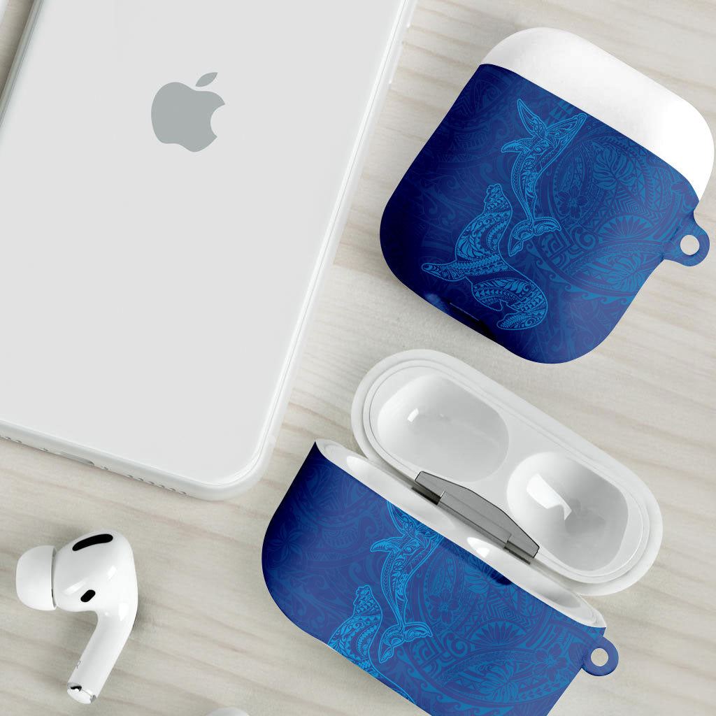 Hawaiian Monk Seal and Whale AirPods Case Kakau Tribal Pattern Blue Color