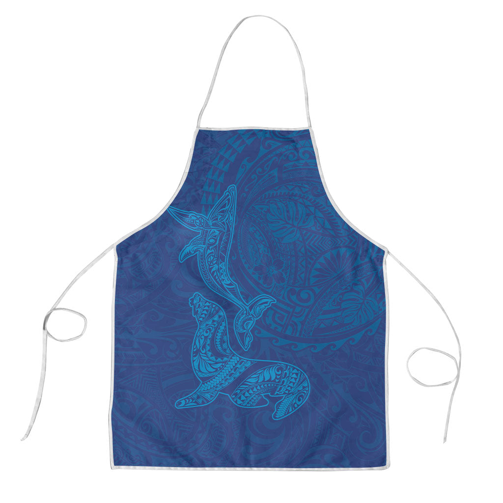 Hawaiian Monk Seal and Whale Apron Kakau Tribal Pattern Blue Color