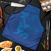 Hawaiian Monk Seal and Whale Apron Kakau Tribal Pattern Blue Color