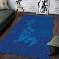 Hawaiian Monk Seal and Whale Area Rug Kakau Tribal Pattern Blue Color