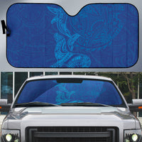 Hawaiian Monk Seal and Whale Auto Sun Shade Kakau Tribal Pattern Blue Color LT03 Blue - Polynesian Pride
