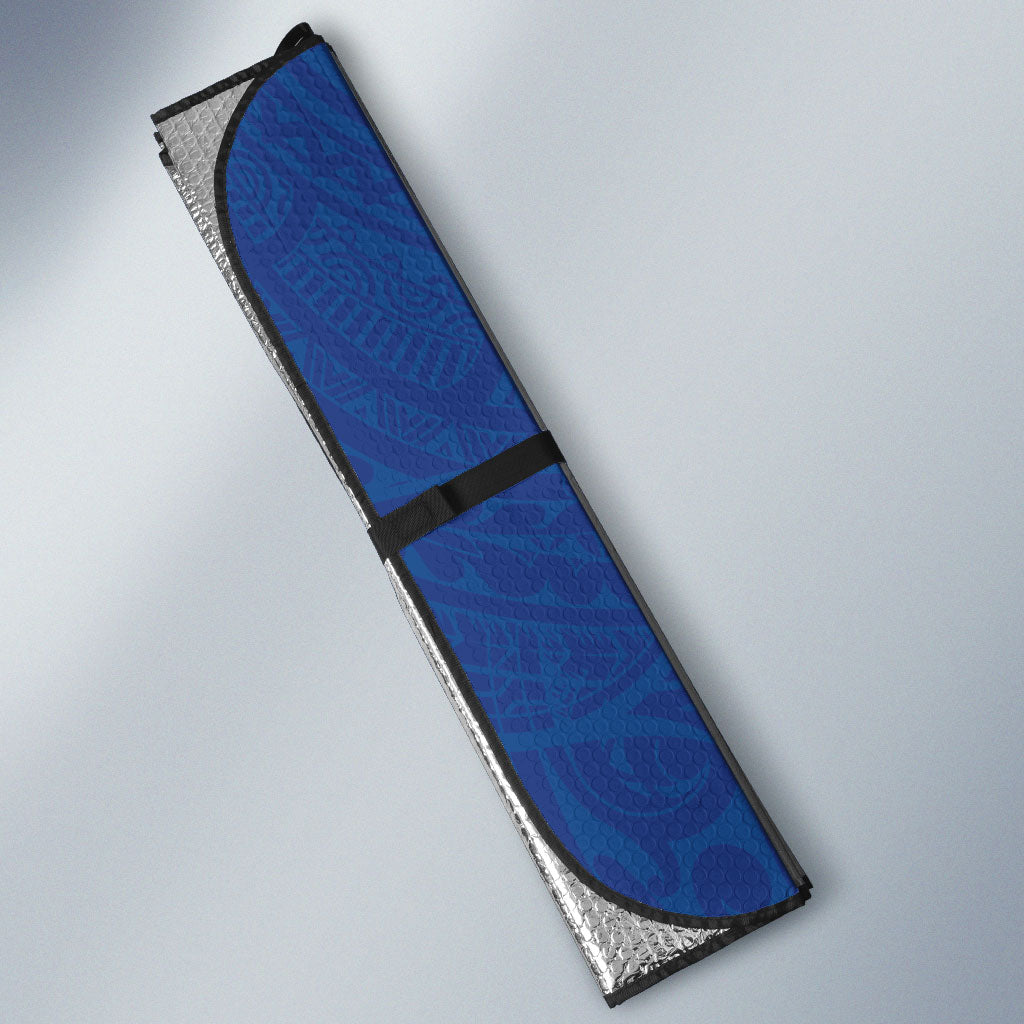 Hawaiian Monk Seal and Whale Auto Sun Shade Kakau Tribal Pattern Blue Color LT03 - Polynesian Pride