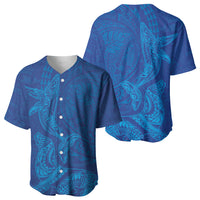 Hawaiian Monk Seal and Whale Baseball Jersey Kakau Tribal Pattern Blue Color LT03 - Polynesian Pride