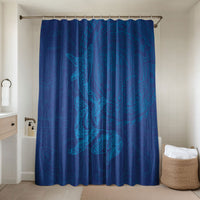 Hawaiian Monk Seal and Whale Bathroom Set Kakau Tribal Pattern Blue Color
