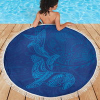 Hawaiian Monk Seal and Whale Beach Blanket Kakau Tribal Pattern Blue Color