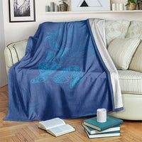 Hawaiian Monk Seal and Whale Blanket Kakau Tribal Pattern Blue Color