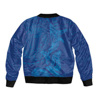 Hawaiian Monk Seal and Whale Bomber Jacket Kakau Tribal Pattern Blue Color
