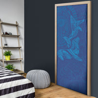 Hawaiian Monk Seal and Whale Door Cover Kakau Tribal Pattern Blue Color