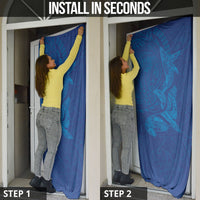 Hawaiian Monk Seal and Whale Door Cover Kakau Tribal Pattern Blue Color