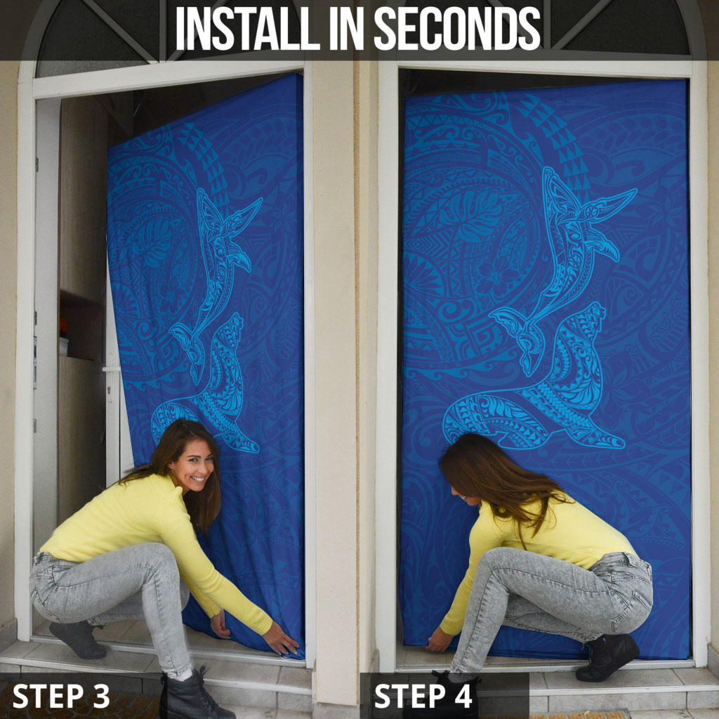 Hawaiian Monk Seal and Whale Door Cover Kakau Tribal Pattern Blue Color