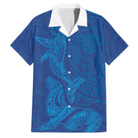 Hawaiian Monk Seal and Whale Family Matching Puletasi and Hawaiian Shirt Kakau Tribal Pattern Blue Color