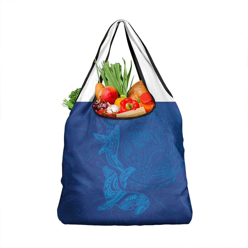 Hawaiian Monk Seal and Whale Grocery Bag Kakau Tribal Pattern Blue Color LT03 1-pack One Size Blue - Polynesian Pride