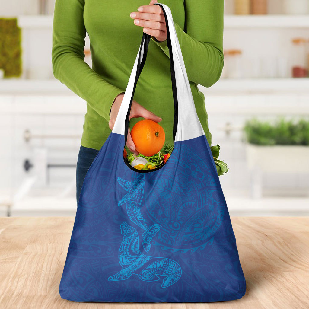Hawaiian Monk Seal and Whale Grocery Bag Kakau Tribal Pattern Blue Color LT03 - Polynesian Pride