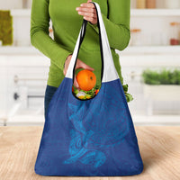 Hawaiian Monk Seal and Whale Grocery Bag Kakau Tribal Pattern Blue Color LT03 - Polynesian Pride