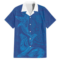 Hawaiian Monk Seal and Whale Hawaiian Shirt Kakau Tribal Pattern Blue Color