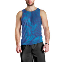 Hawaiian Monk Seal and Whale Men Tank Top Kakau Tribal Pattern Blue Color