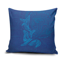 Hawaiian Monk Seal and Whale Pillow Cover Kakau Tribal Pattern Blue Color LT03 Blue - Polynesian Pride