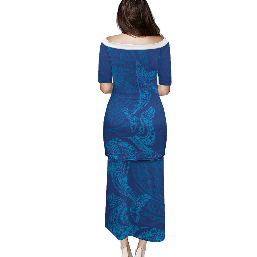 Hawaiian Monk Seal and Whale Puletasi Kakau Tribal Pattern Blue Color LT03 - Polynesian Pride