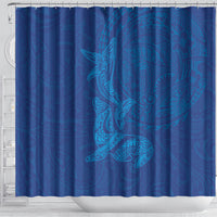 Hawaiian Monk Seal and Whale Shower Curtain Kakau Tribal Pattern Blue Color