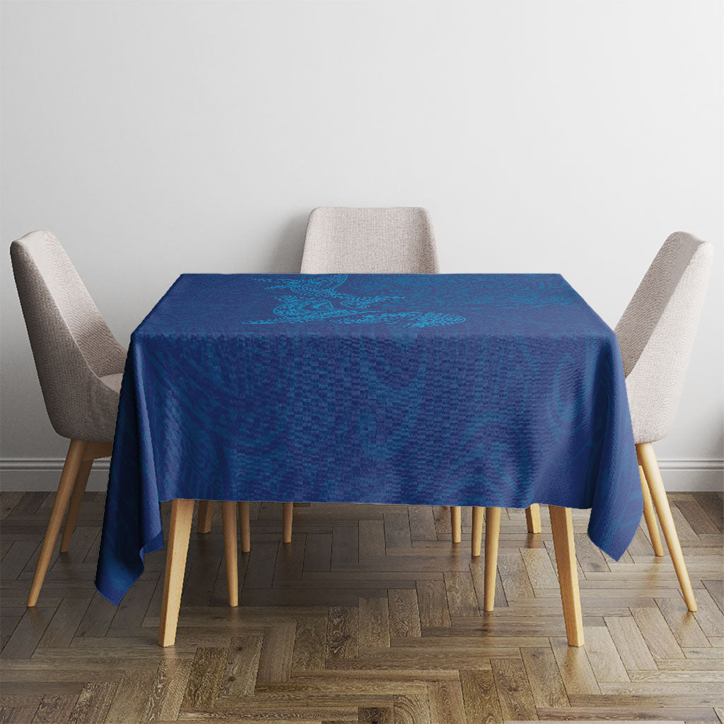 Hawaiian Monk Seal and Whale Tablecloth Kakau Tribal Pattern Blue Color