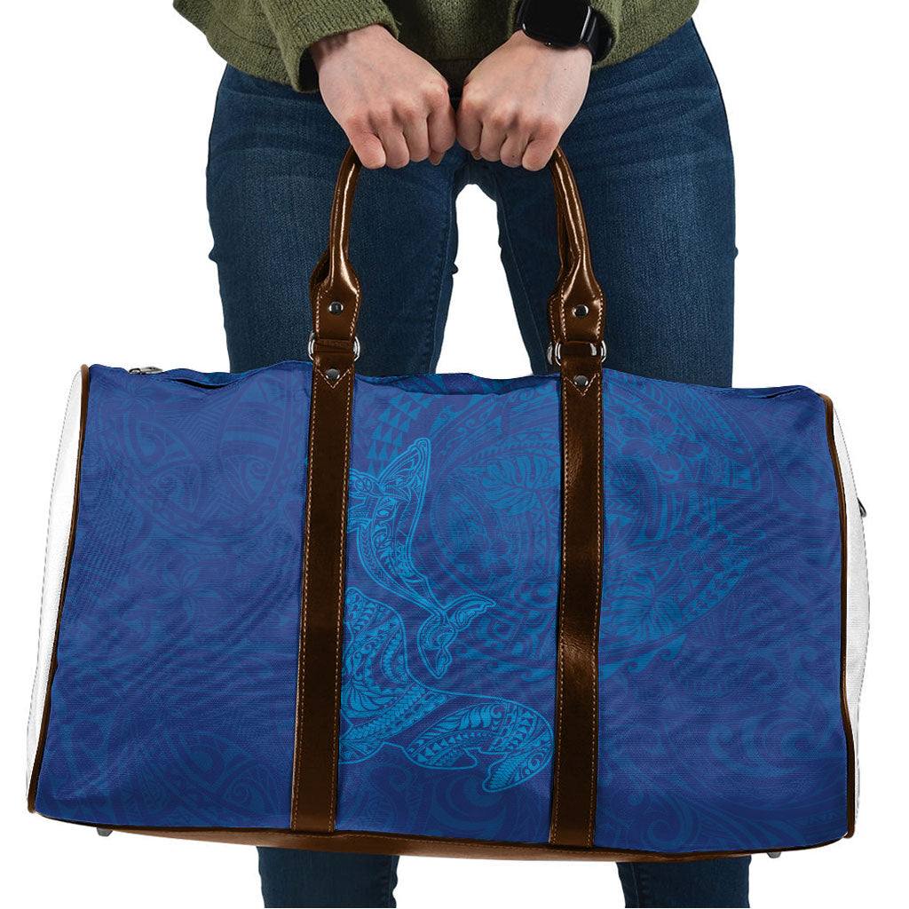 Hawaiian Monk Seal and Whale Travel Bag Kakau Tribal Pattern Blue Color