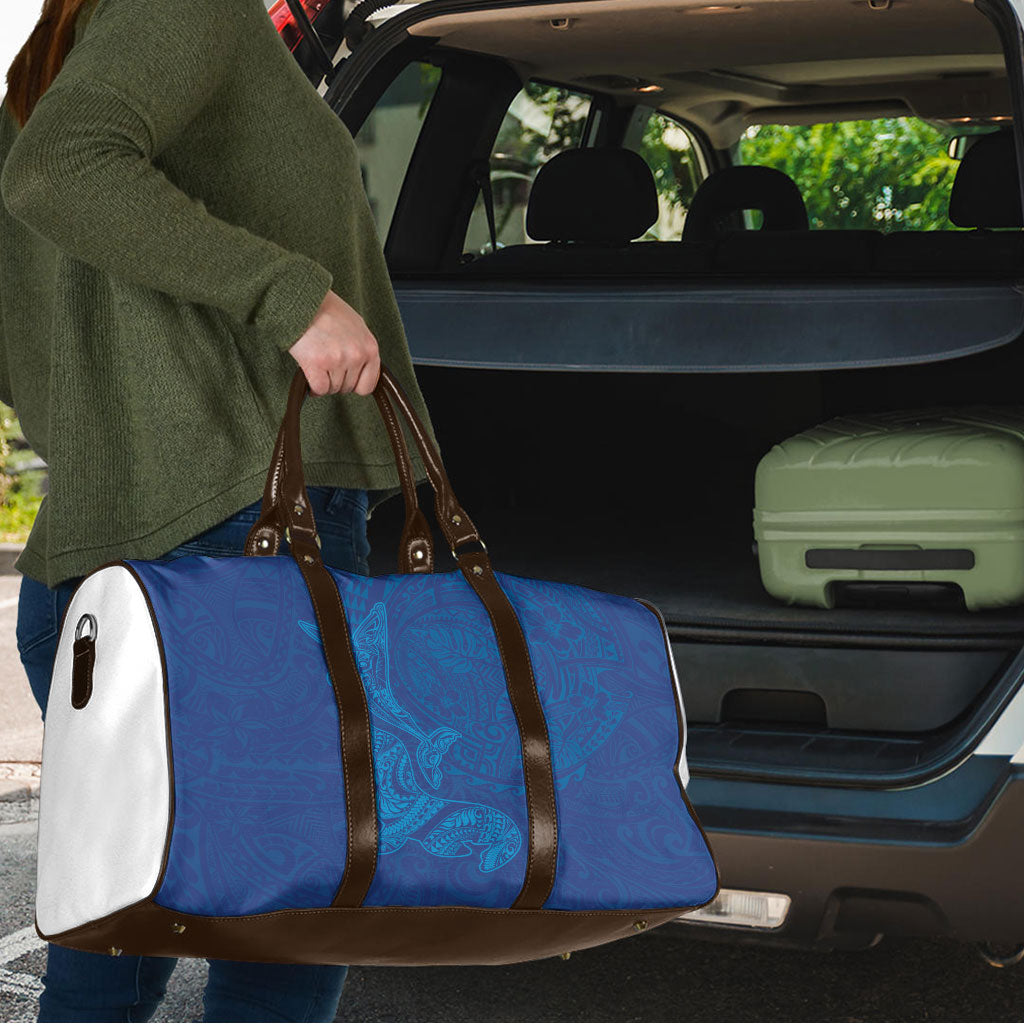 Hawaiian Monk Seal and Whale Travel Bag Kakau Tribal Pattern Blue Color