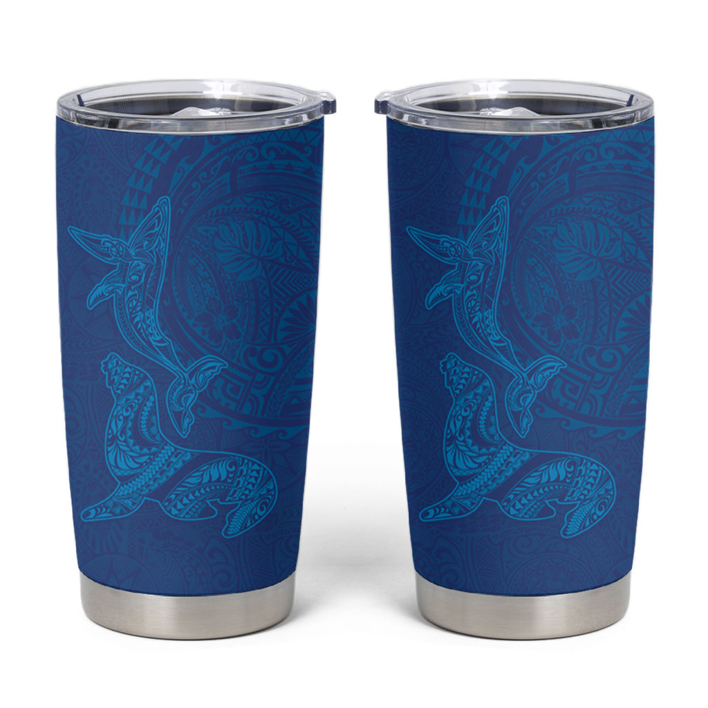 Hawaiian Monk Seal and Whale Tumbler Cup Kakau Tribal Pattern Blue Color