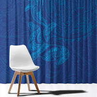 Hawaiian Monk Seal and Whale Window Curtain Kakau Tribal Pattern Blue Color