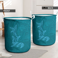 Hawaiian Monk Seal and Whale Laundry Basket Kakau Tribal Pattern Teal Color LT03 - Polynesian Pride