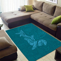 Hawaiian Monk Seal and Whale Area Rug Kakau Tribal Pattern Teal Color