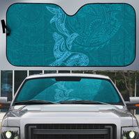 Hawaiian Monk Seal and Whale Auto Sun Shade Kakau Tribal Pattern Teal Color LT03 Teal - Polynesian Pride