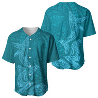 Hawaiian Monk Seal and Whale Baseball Jersey Kakau Tribal Pattern Teal Color LT03 - Polynesian Pride