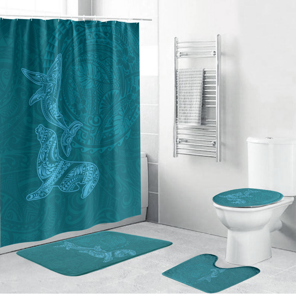 Hawaiian Monk Seal and Whale Bathroom Set Kakau Tribal Pattern Teal Color