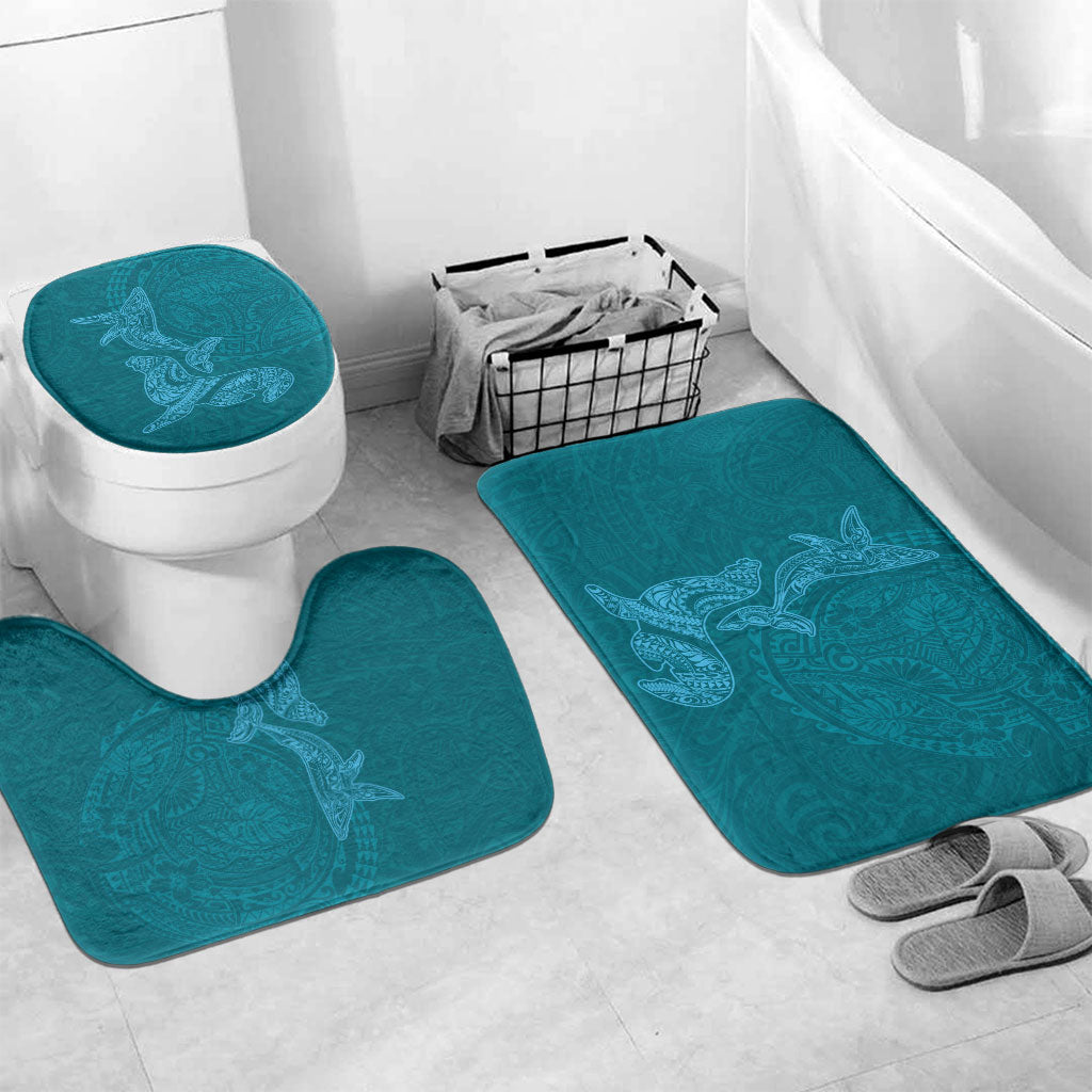 Hawaiian Monk Seal and Whale Bathroom Set Kakau Tribal Pattern Teal Color