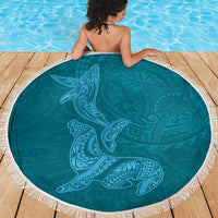 Hawaiian Monk Seal and Whale Beach Blanket Kakau Tribal Pattern Teal Color
