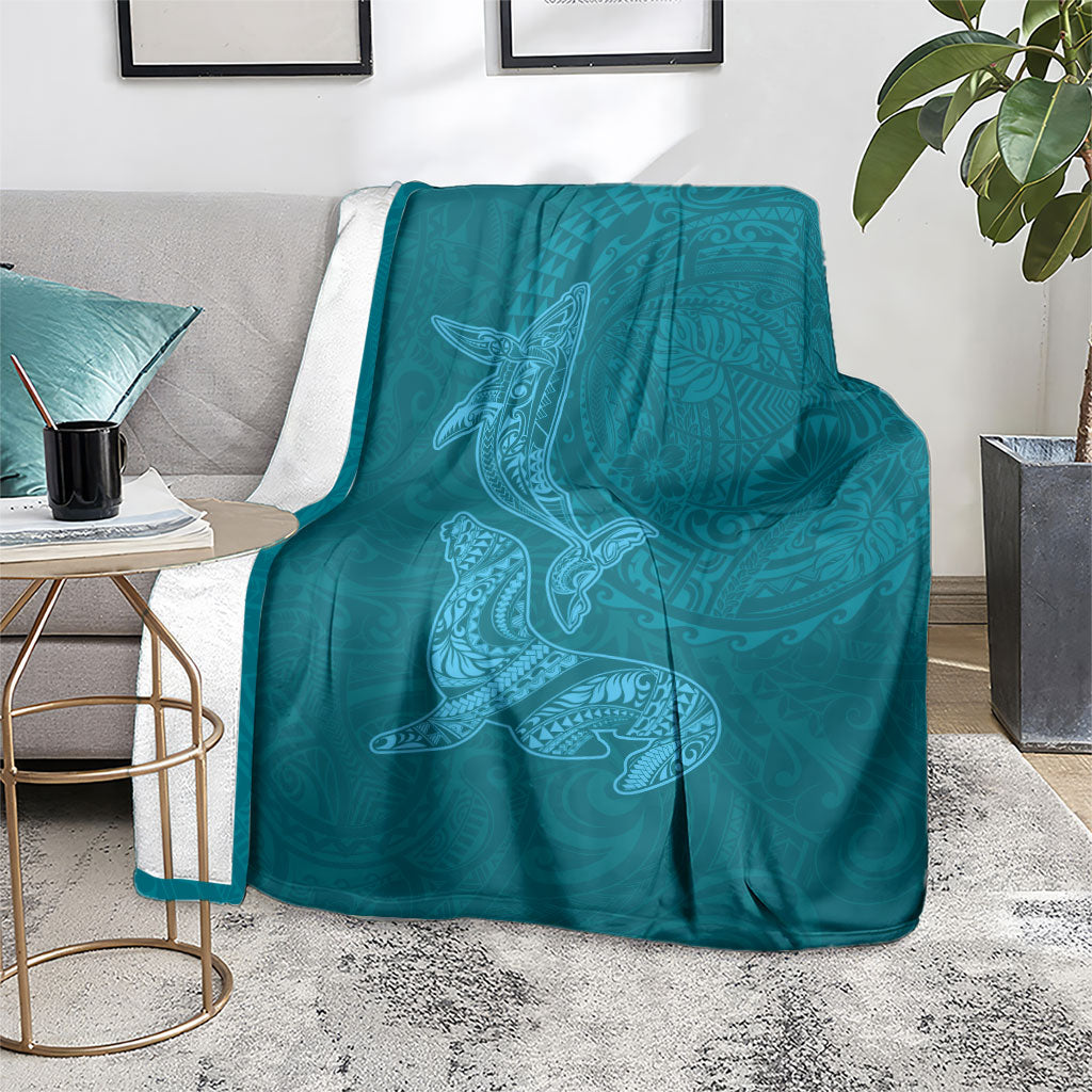 Hawaiian Monk Seal and Whale Blanket Kakau Tribal Pattern Teal Color