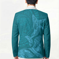 Hawaiian Monk Seal and Whale Blazer Kakau Tribal Pattern Teal Color